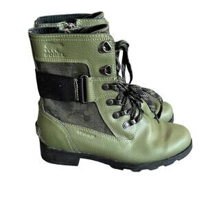 Sorel Kid's Unisex Emelie Conquest Lace Up Combat Moto Boots Size 3